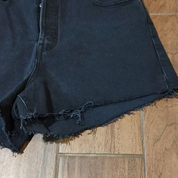 Levi 32 Ribcage shorts high waist cutoff black denim jean - Picture 4 of 9